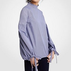 Ann Taylor Poplin Smoked Tie Cuff Top Size M